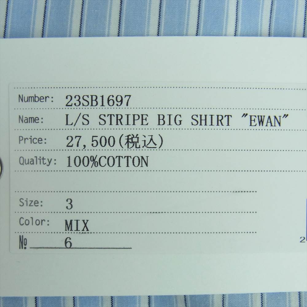 ベドウィンアンドザハートブレイカーズ 23SS 23SB1697 L/S STRIPE BIG SHIRT EWAN 長袖 ストライプ シャツ ライトブルー系 3【極上美品】【中古】