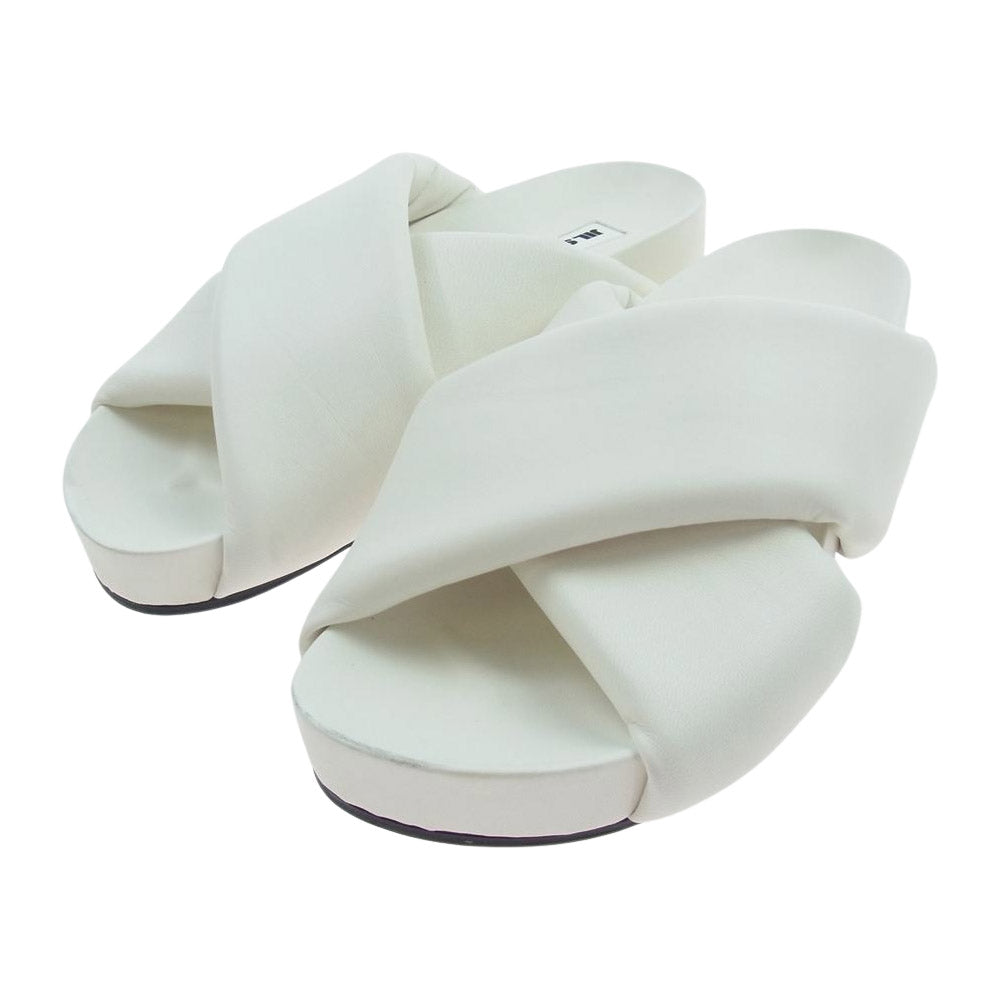 JIL SANDER ジルサンダー JS38044A added Slides ラムレザー クロスオーバー ストラップ サンダル ホワイト系 36【中古】