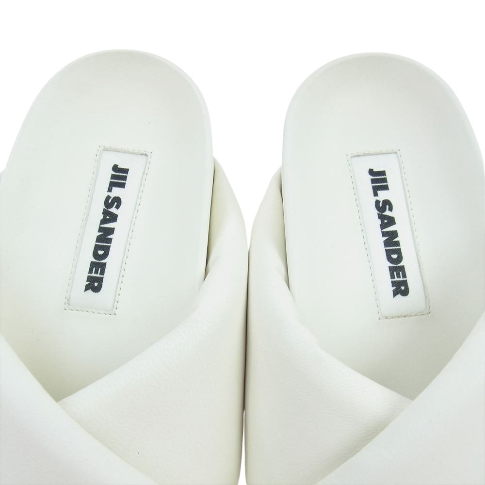 JIL SANDER ジルサンダー JS38044A added Slides ラムレザー クロスオーバー ストラップ サンダル ホワイト系 36【中古】