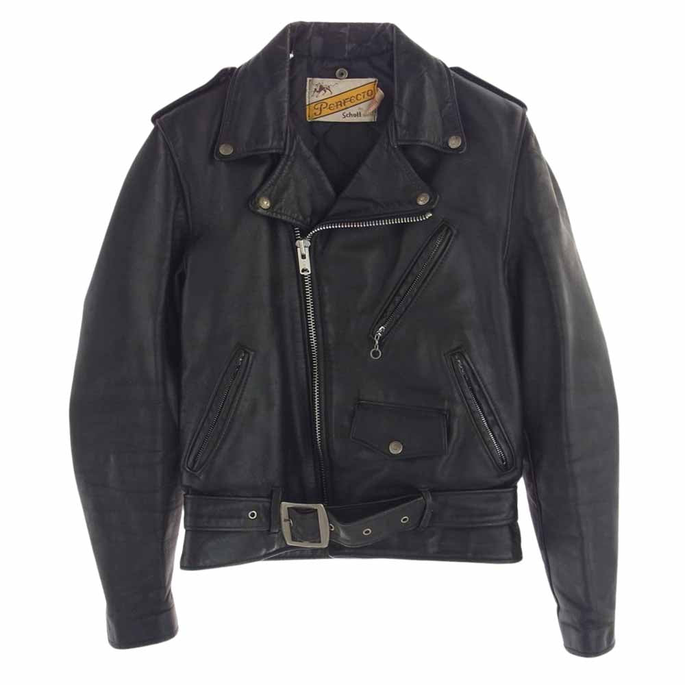 schott ショット 70s 牛タグ TALON ジップ USA製 レザー ダブル ライダース ジャケット ブラック系 38【中古】