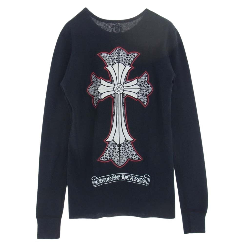 CHROME HEARTS クロムハーツ（原本無） セメタリー CHプラス CHクロスプリント ワッフル サーマル 長袖 カットソー ブラック系 S【中古】