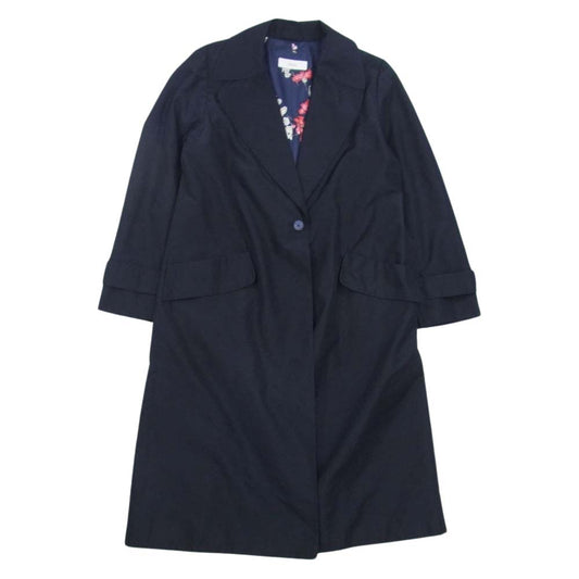 Herno ヘルノ 裏地フラワー総柄 シルク ロング コート ネイビー系 46【中古】