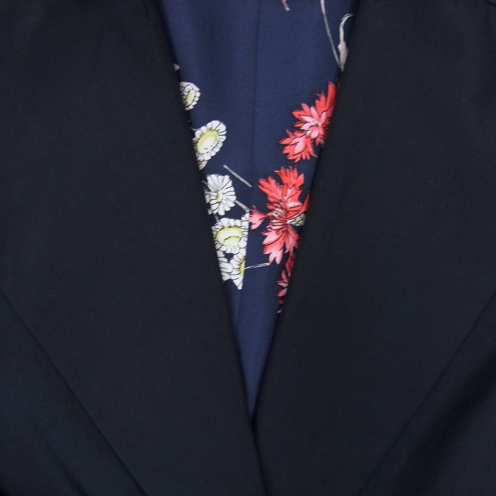 Herno ヘルノ 裏地フラワー総柄 シルク ロング コート ネイビー系 46【中古】
