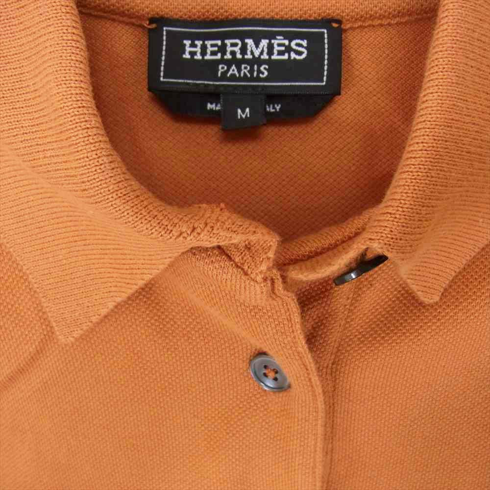 HERMES エルメス ロゴ刺繍 半袖 ポロ シャツ オレンジ系 M【中古】