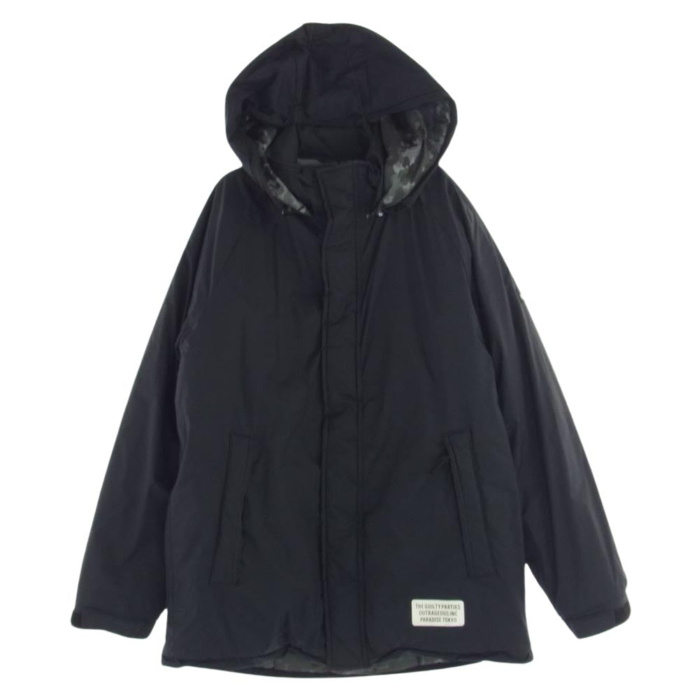 WACKO MARIA ワコマリア 16AW W911QY-WT01 × WILD THINGS HAPPY JACKET フード付き カモフラ プリマロフト ナイロン 中綿ジャケット ブラック系 S【中古】