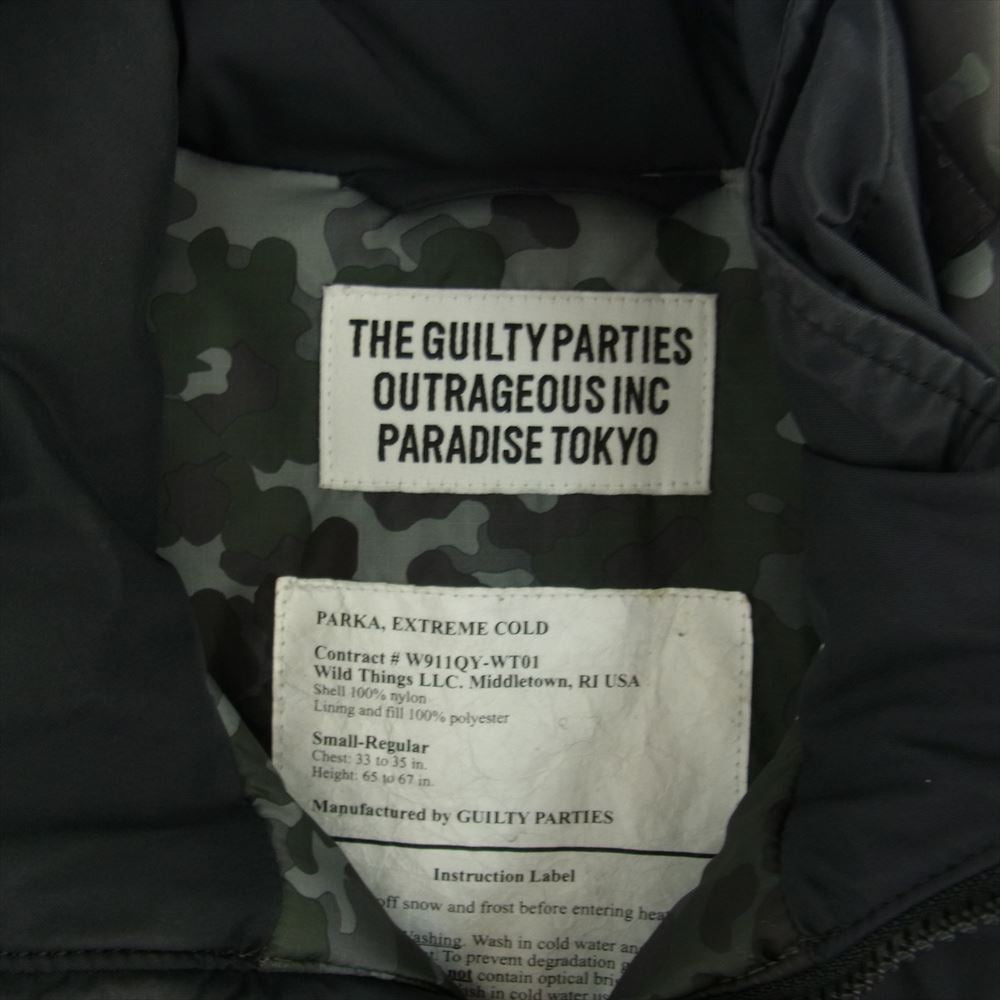 WACKO MARIA ワコマリア 16AW W911QY-WT01 × WILD THINGS HAPPY JACKET フード付き カモフラ プリマロフト ナイロン 中綿ジャケット ブラック系 S【中古】