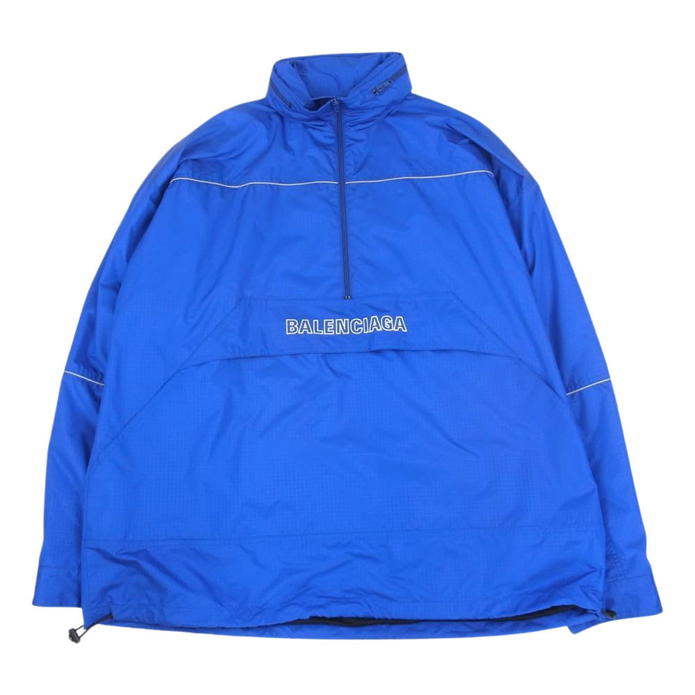 BALENCIAGA バレンシアガ 19SS 556229 TYD33 ロゴ ナイロン アノラック パーカ ジャケット ブルー系 44【美品】【中古】