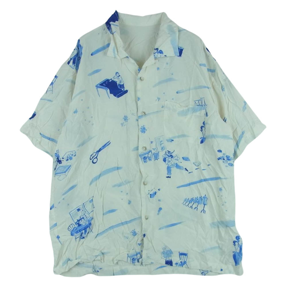 PORTER CLASSIC ポータークラシック 17SS ALOHA SHIRT HAWAIIAN ハワイアン アロハ 半袖 シャツ オフホワイト系 ブルー系 M【中古】
