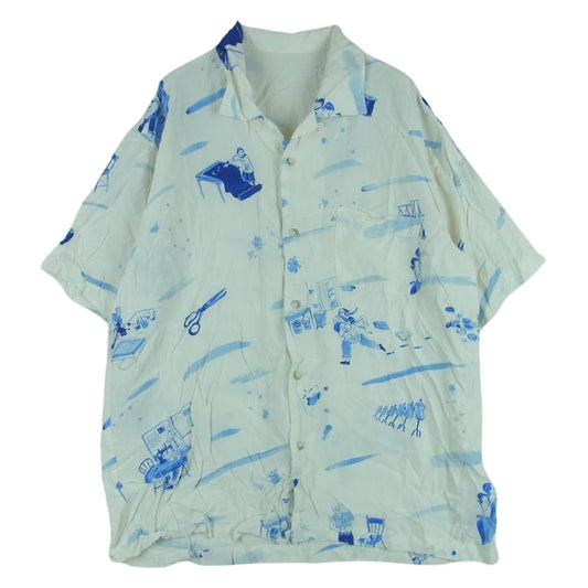 PORTER CLASSIC ポータークラシック 17SS ALOHA SHIRT HAWAIIAN ハワイアン アロハ 半袖 シャツ オフホワイト系 ブルー系 M【中古】