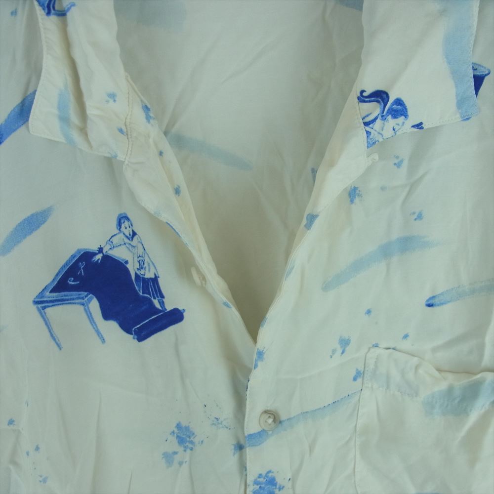 PORTER CLASSIC ポータークラシック 17SS ALOHA SHIRT HAWAIIAN ハワイアン アロハ 半袖 シャツ オフホワイト系 ブルー系 M【中古】