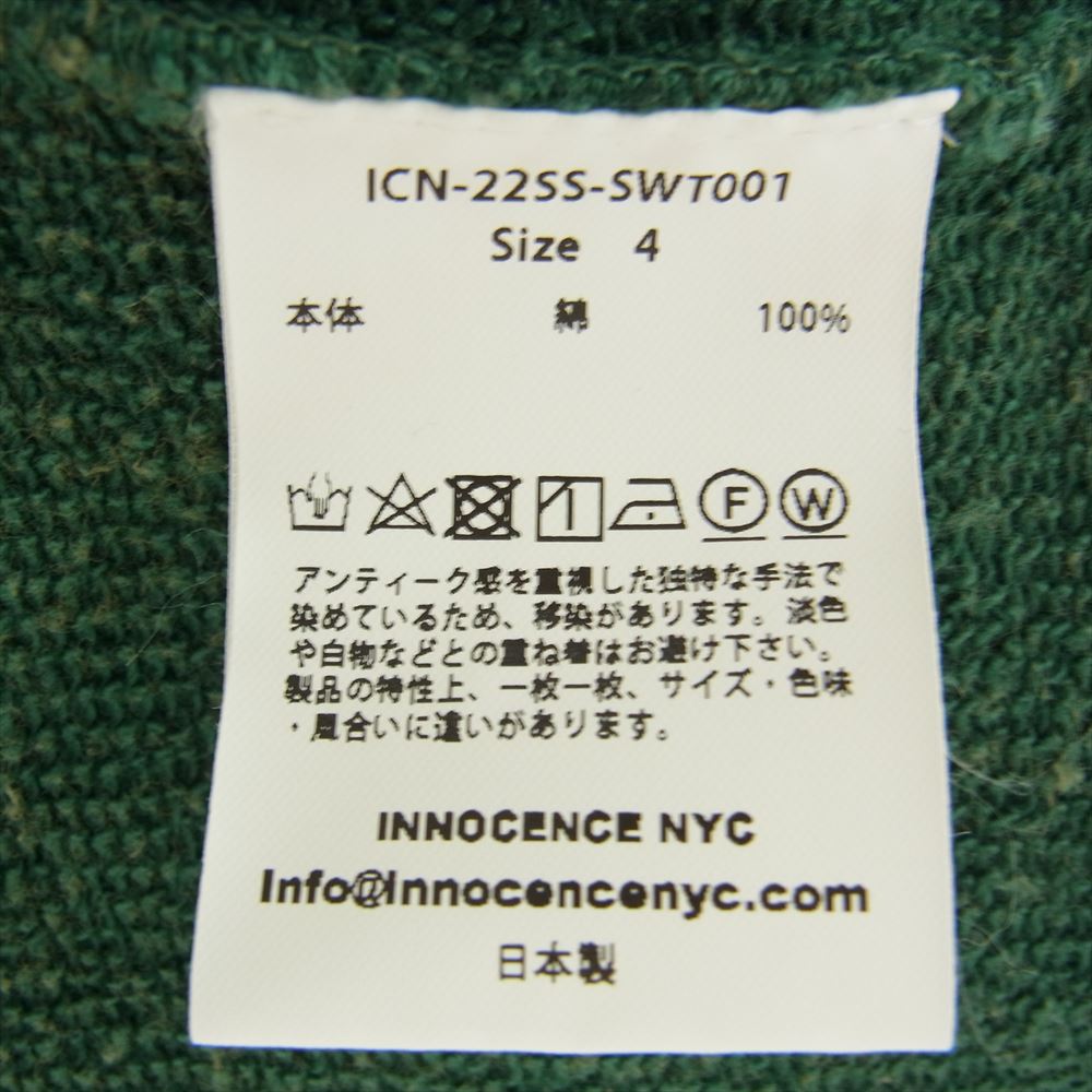 イノセンス ICN-22SS-SWT001 ユーズド加工 フード ドッキング スウェット パーカー グリーン系 XL 4【中古】
