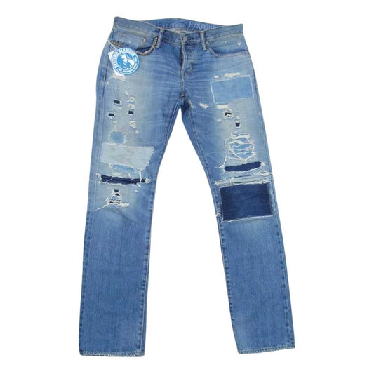 HYSTERIC GLAMOUR ヒステリックグラマー 23SS 02231AP08 TRC加工 ローライズ スリム ストレート デニムパンツ インディゴブルー系 32【極上美品】【中古】