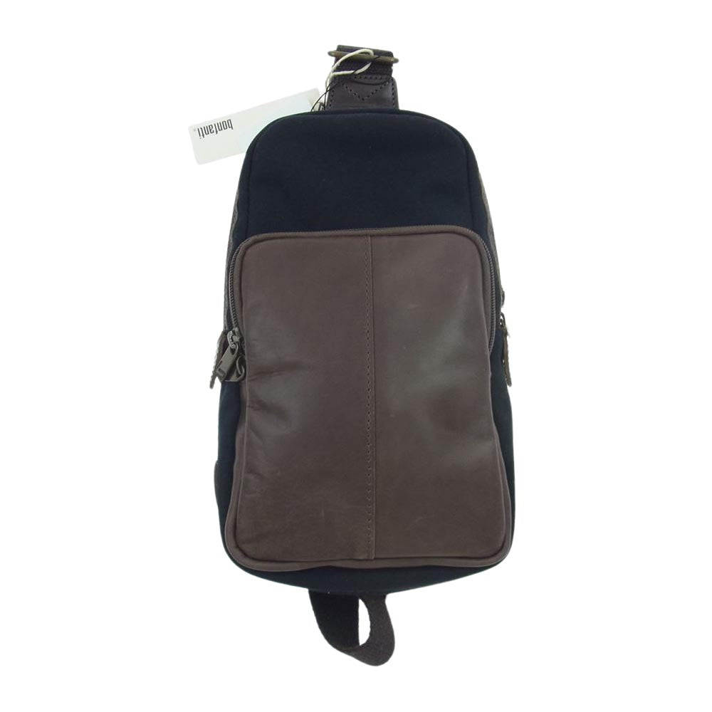 ボンファンティ 261944 キャンバス レザー ショルダーバッグ ブラック系 ブラウン系【美品】【中古】