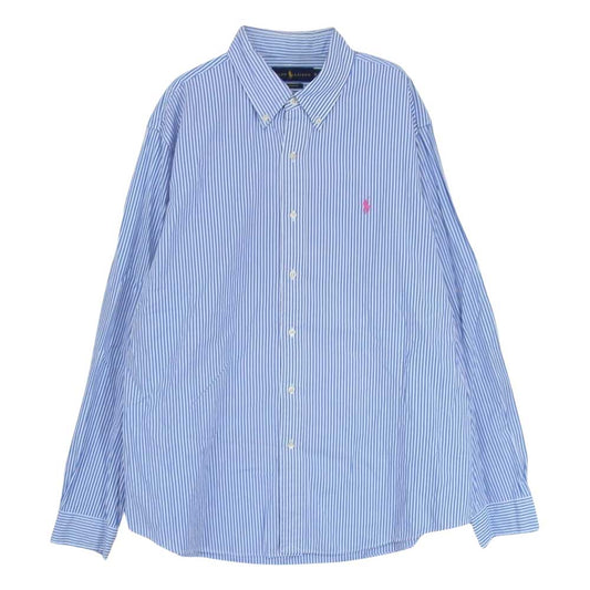 RALPH LAUREN ラルフローレン CLASSIC FIT クラシック フィット ストライプ ボタンダウン 長袖 シャツ ブルー系 XL【中古】