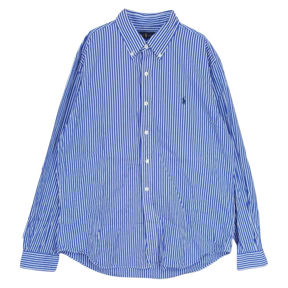 RALPH LAUREN ラルフローレン SLIM FIT スリム フィット ストライプ ボタンダウン 長袖 シャツ ブルー系 XL【中古】