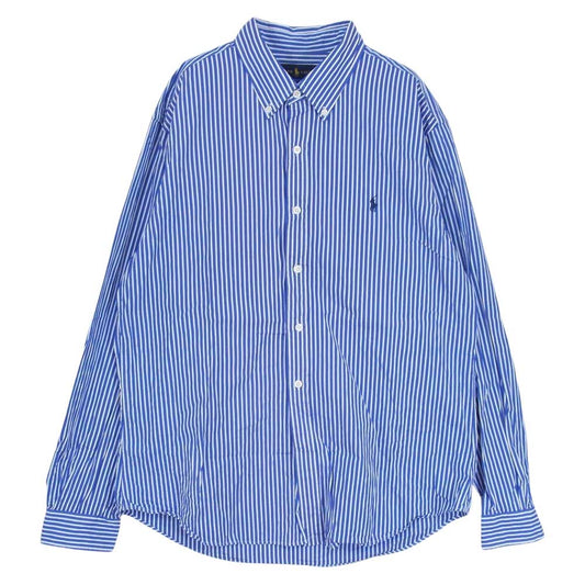 RALPH LAUREN ラルフローレン SLIM FIT スリム フィット ストライプ ボタンダウン 長袖 シャツ ブルー系 XL【中古】