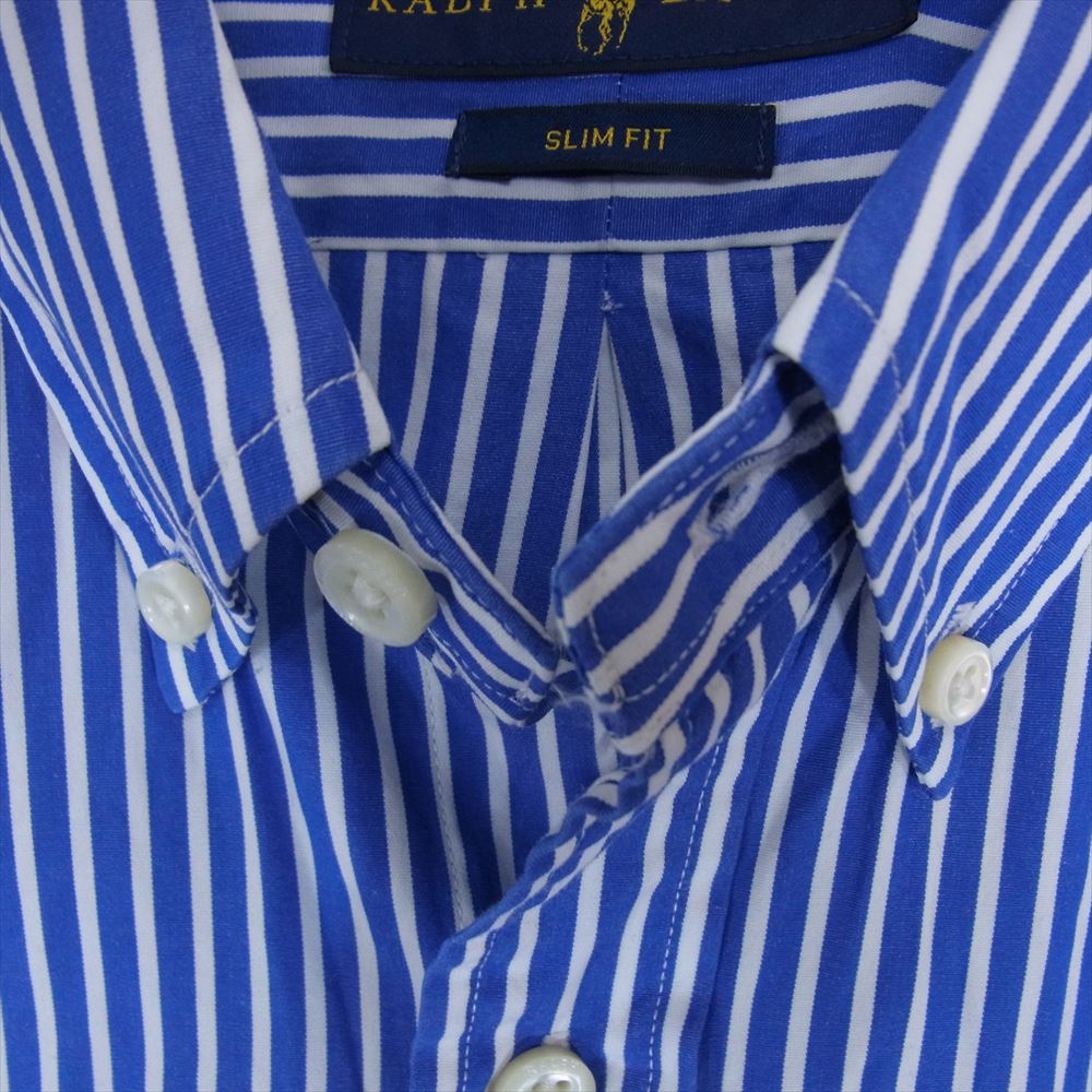 RALPH LAUREN ラルフローレン SLIM FIT スリム フィット ストライプ ボタンダウン 長袖 シャツ ブルー系 XL【中古】