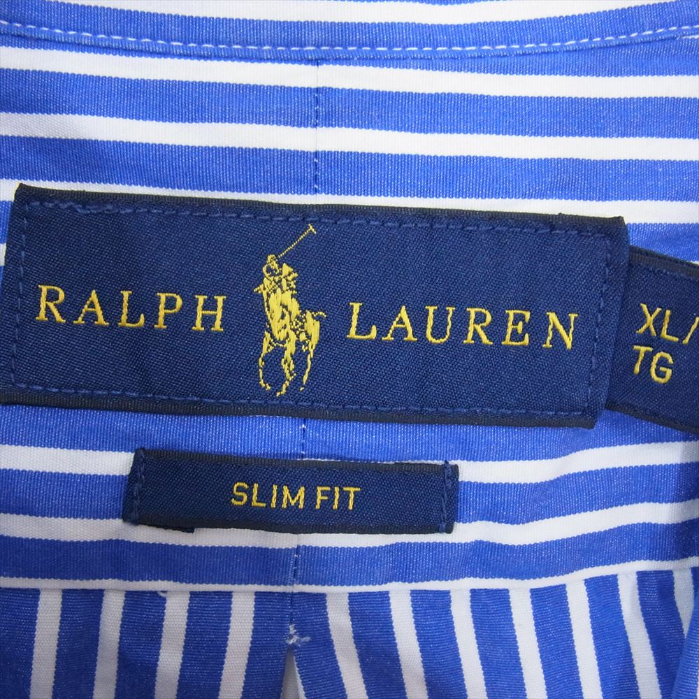 RALPH LAUREN ラルフローレン SLIM FIT スリム フィット ストライプ ボタンダウン 長袖 シャツ ブルー系 XL【中古】