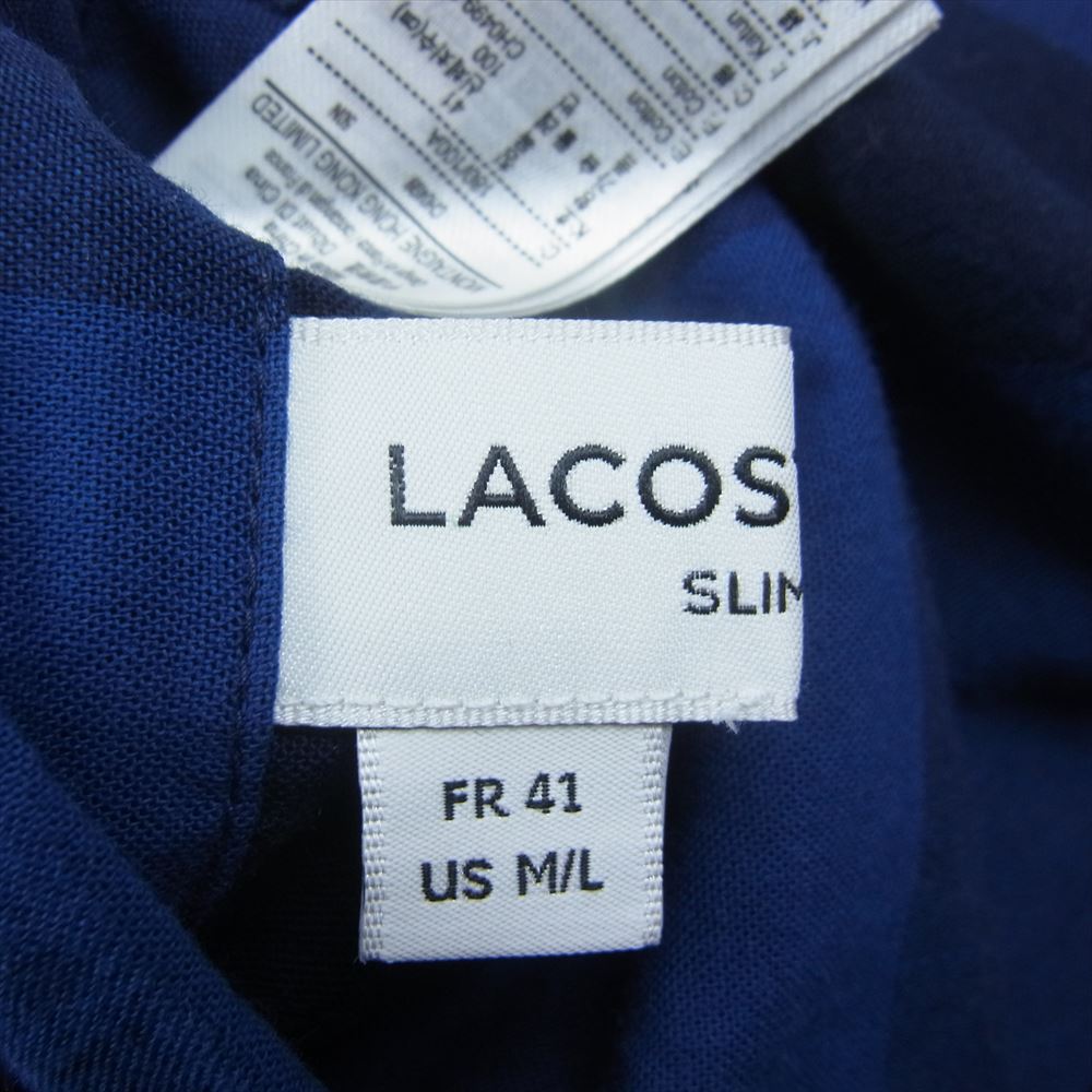 LACOSTE ラコステ ブロックチェック ロゴ ワッペン ワークシャツ ブラック系 ネイビー系 41【中古】
