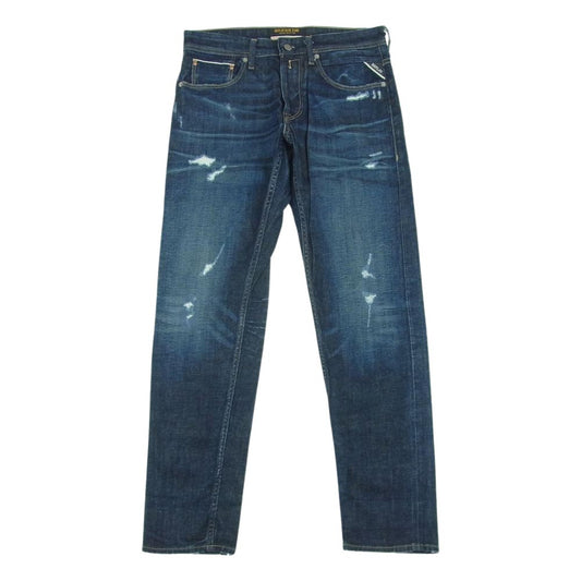 REPLAY リプレイ STRETCH SELVEDGE セルビッチ リペア ストレート デニム パンツ トルコ製 インディゴブルー系 W30 L32【中古】