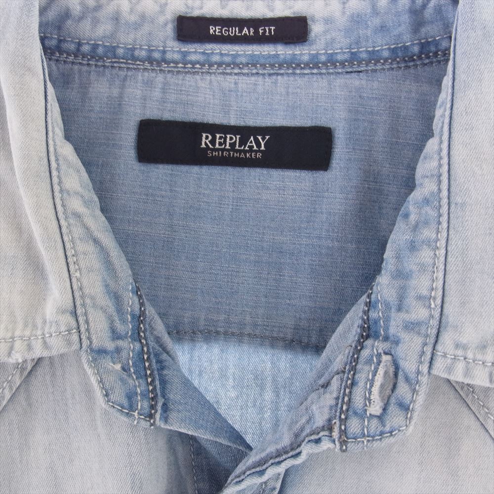 REPLAY リプレイ M4860B 7oz ディープ ブルー デニム 長袖 シャツ インディゴブルー系 M【中古】