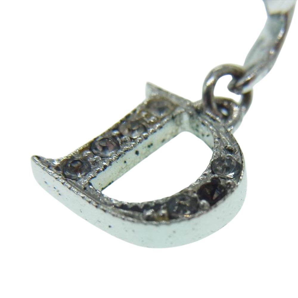 Christian Dior クリスチャンディオール リボン ラインストーン Dモチーフ ピアス 両耳用 シルバー系【中古】