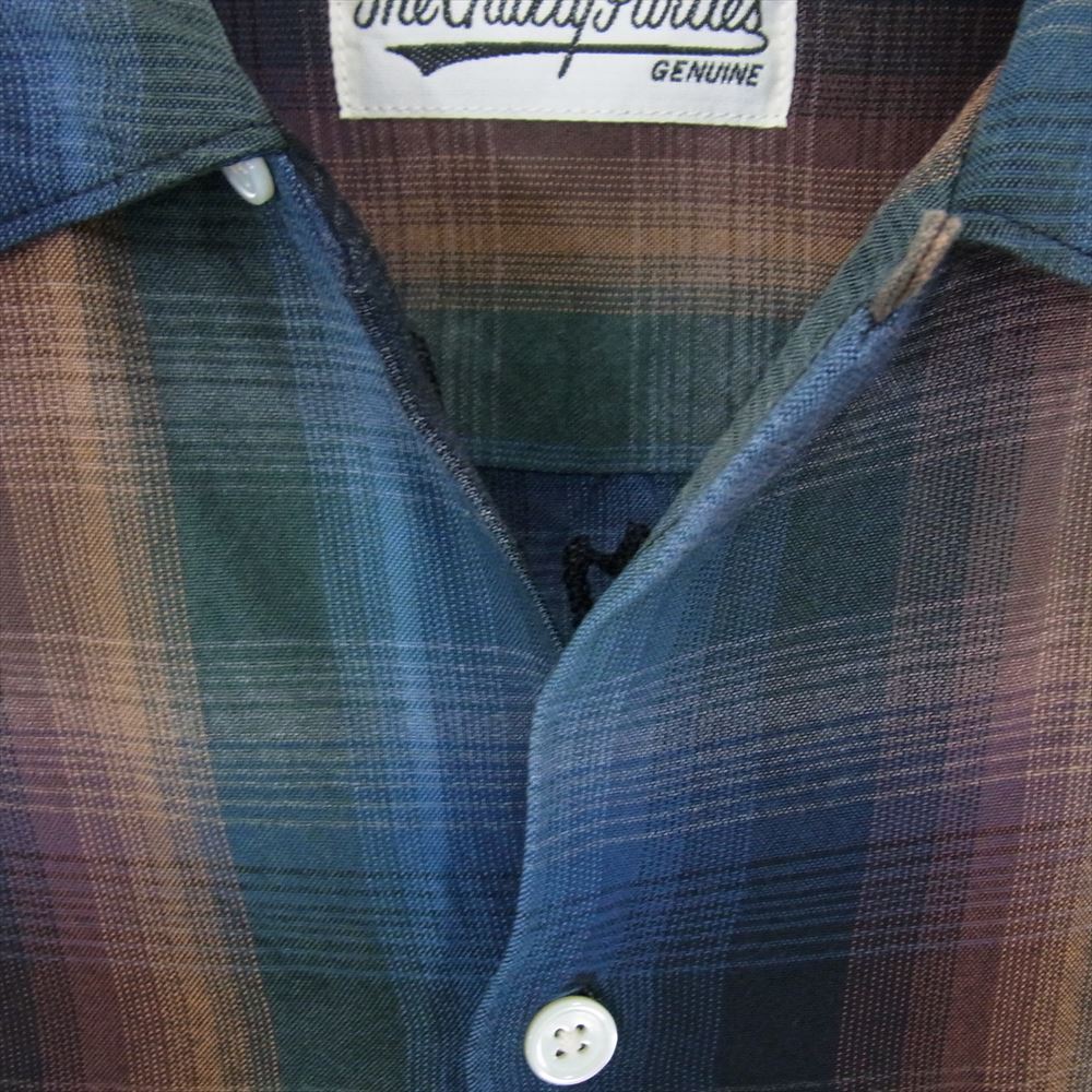 WACKO MARIA ワコマリア OMBRE CHECK SHIRT バックロゴ刺繍 オンブレ チェック レーヨン 長袖 刺繍 シャツ ブラウン系 L【中古】
