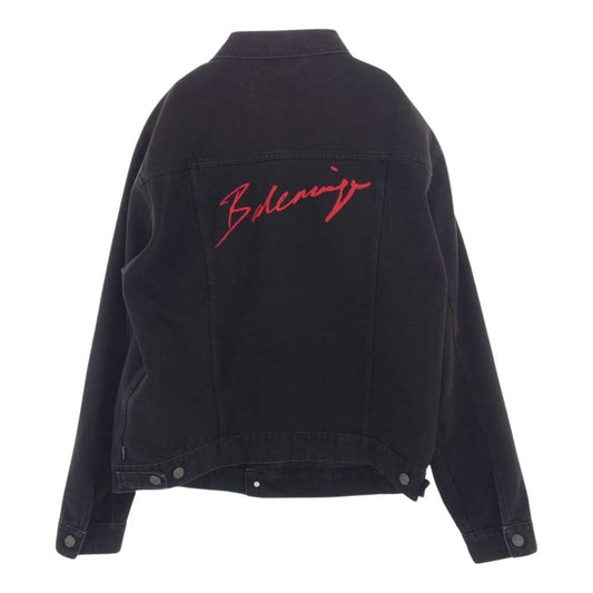 BALENCIAGA バレンシアガ 19AW 583432 TEW35 バックエンブロイダリー オーバーサイズ デニムジャケット Gジャン ブラック系 34【中古】