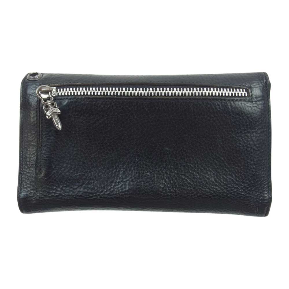 CHROME HEARTS クロムハーツ（原本無） 購入レシート付き WAVE CROSS BALL ウェーブ クロスボールボタン レザー ウォレット ブラック系【中古】