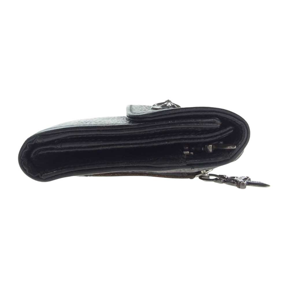 CHROME HEARTS クロムハーツ（原本無） 購入レシート付き WAVE CROSS BALL ウェーブ クロスボールボタン レザー ウォレット ブラック系【中古】