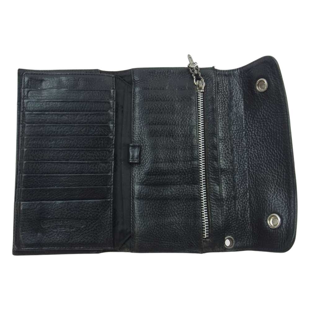 CHROME HEARTS クロムハーツ（原本無） 購入レシート付き WAVE CROSS BALL ウェーブ クロスボールボタン レザー ウォレット ブラック系【中古】