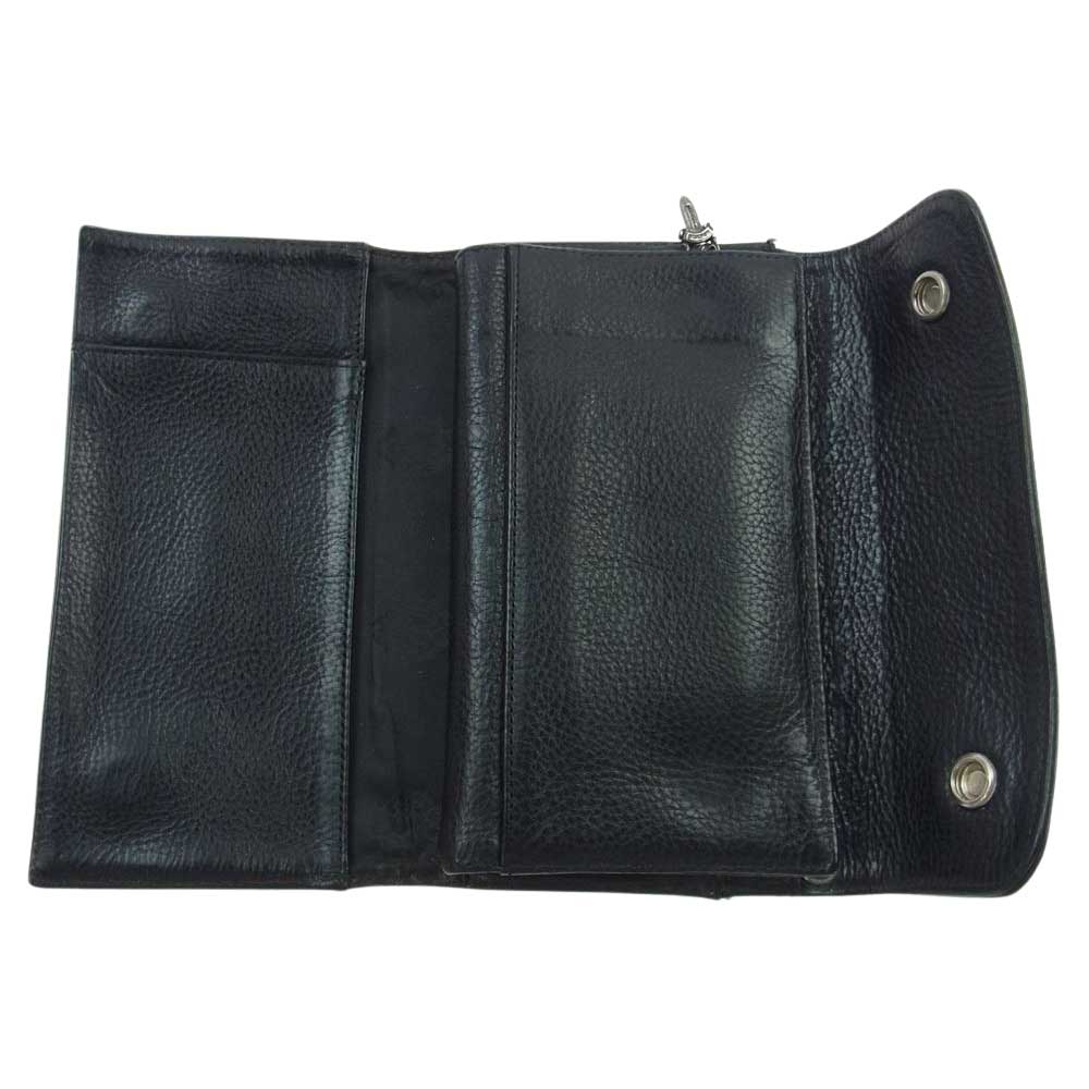CHROME HEARTS クロムハーツ（原本無） 購入レシート付き WAVE CROSS BALL ウェーブ クロスボールボタン レザー ウォレット ブラック系【中古】