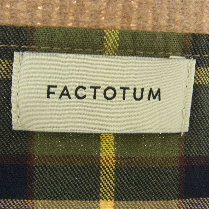 FACTOTUM ファクトタム 1090442 チェック切替 モヘア モヘヤ ニット カーディガン ライトブラウン系 モスグリーン系 48【中古】