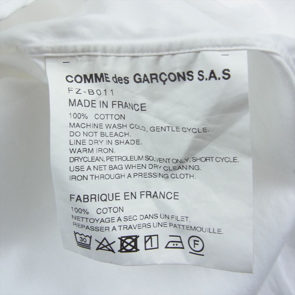 COMME des GARCONS コムデギャルソン FZ-B011 SHIRT フランス製 FOREVER WIDE CLASSIC コットン ポプリン レギュラーカラー 長袖 シャツ ホワイト ホワイト系 S【中古】