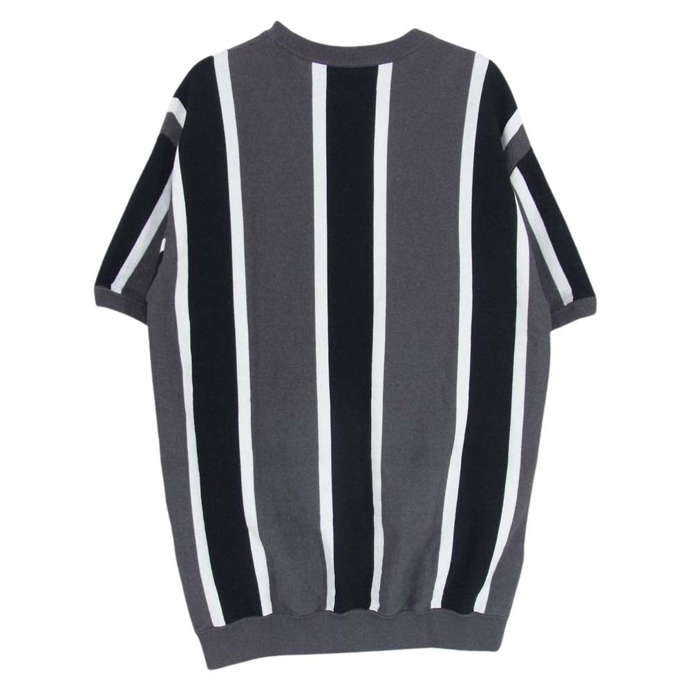 FRED PERRY フレッドペリー ロゴ刺繍 ストライプ ニット Tシャツ グレー系 S【中古】