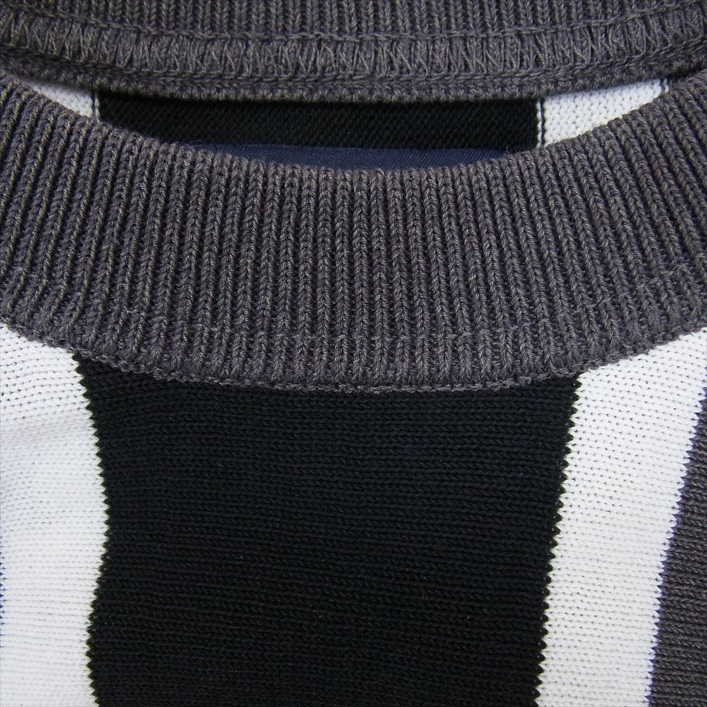 FRED PERRY フレッドペリー ロゴ刺繍 ストライプ ニット Tシャツ グレー系 S【中古】