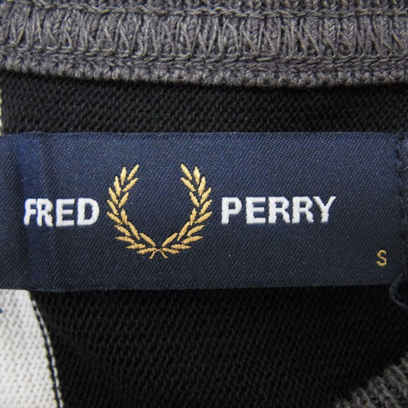 FRED PERRY フレッドペリー ロゴ刺繍 ストライプ ニット Tシャツ グレー系 S【中古】