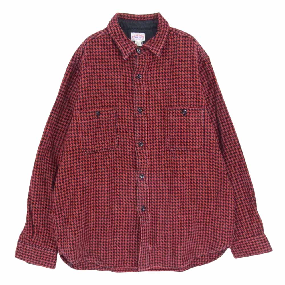 The REAL McCOY'S ザリアルマッコイズ 8HU HOUNDSTOOTH FLANNEL SHIRT ハウンドトゥース 千鳥格子柄 フランネル シャツ ヘビーネル シャツ レッド系 15【中古】