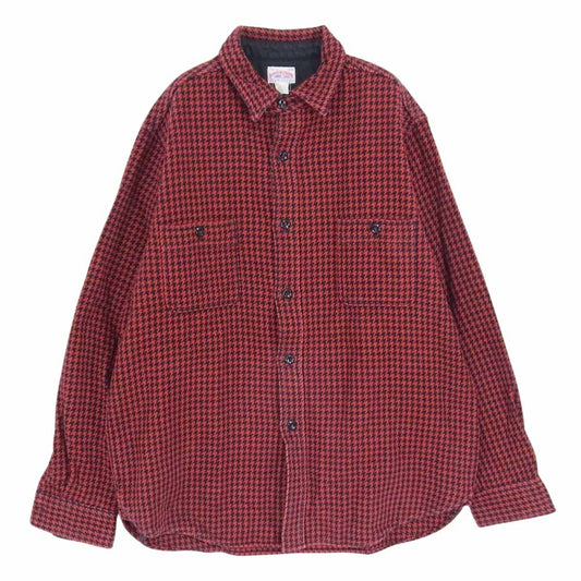 The REAL McCOY'S ザリアルマッコイズ 8HU HOUNDSTOOTH FLANNEL SHIRT ハウンドトゥース 千鳥格子柄 フランネル シャツ ヘビーネル シャツ レッド系 15【中古】