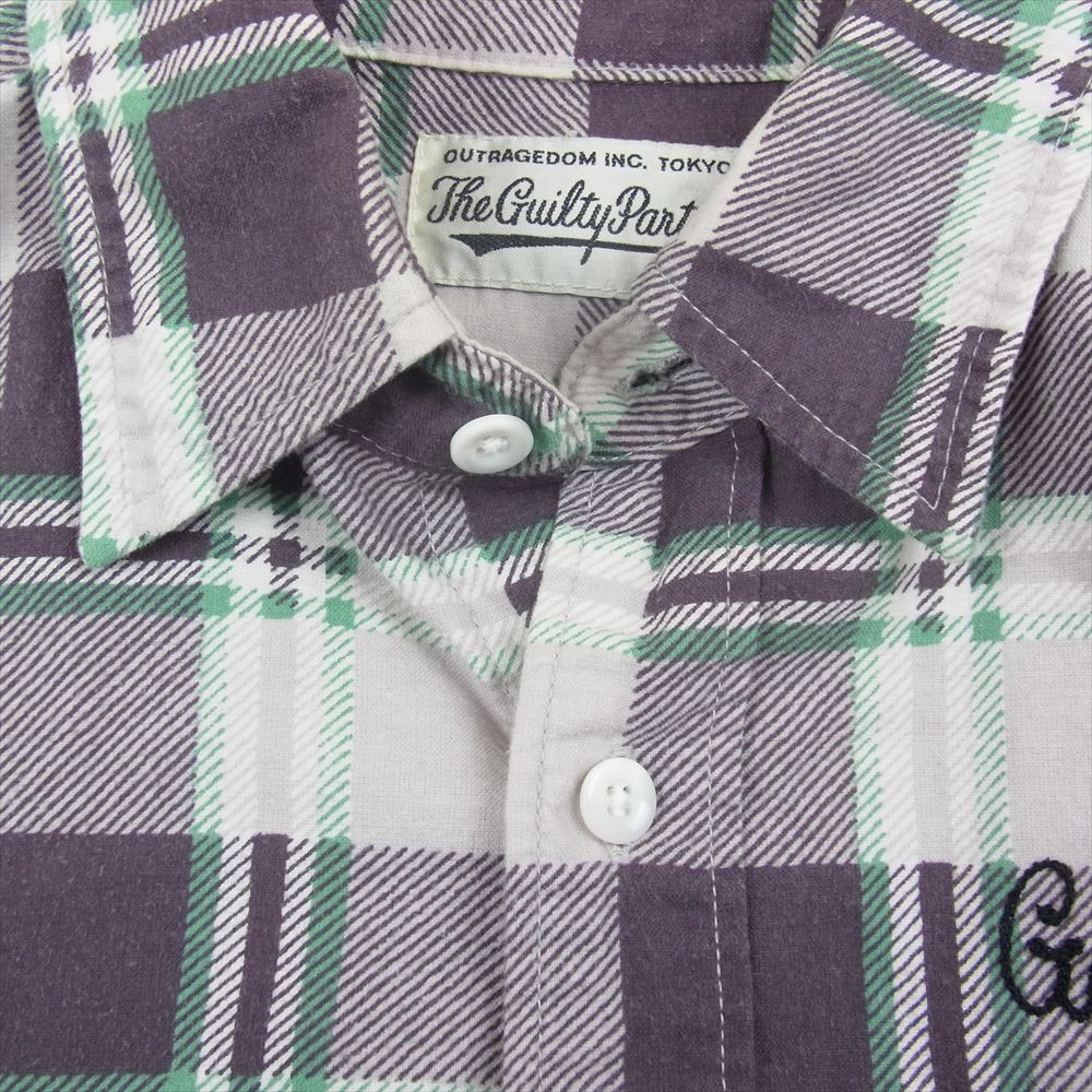 WACKO MARIA ワコマリア 刺繍 チェック 長袖 シャツ パープル系 S【中古】