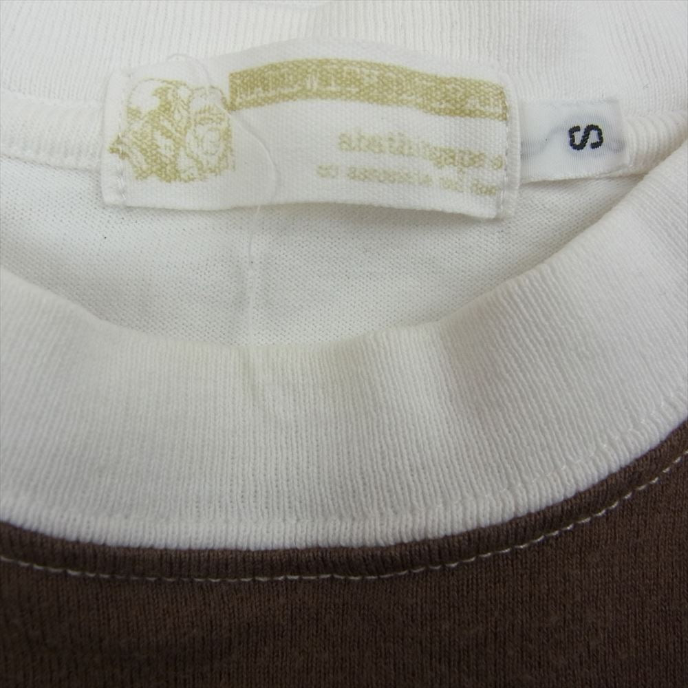 A BATHING APE アベイシングエイプ ロゴ ワッペン ボーダー 長袖 Tシャツ カットソー ホワイト系 ブラウン系 S【中古】