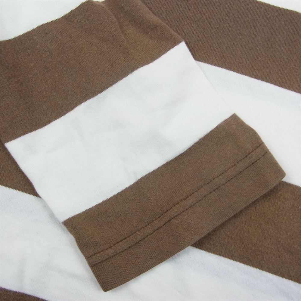 A BATHING APE アベイシングエイプ ロゴ ワッペン ボーダー 長袖 Tシャツ カットソー ホワイト系 ブラウン系 S【中古】