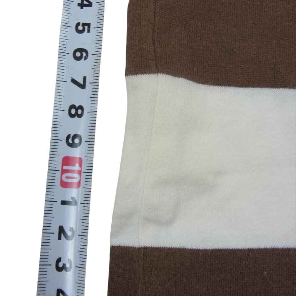 A BATHING APE アベイシングエイプ ロゴ ワッペン ボーダー 長袖 Tシャツ カットソー ホワイト系 ブラウン系 S【中古】