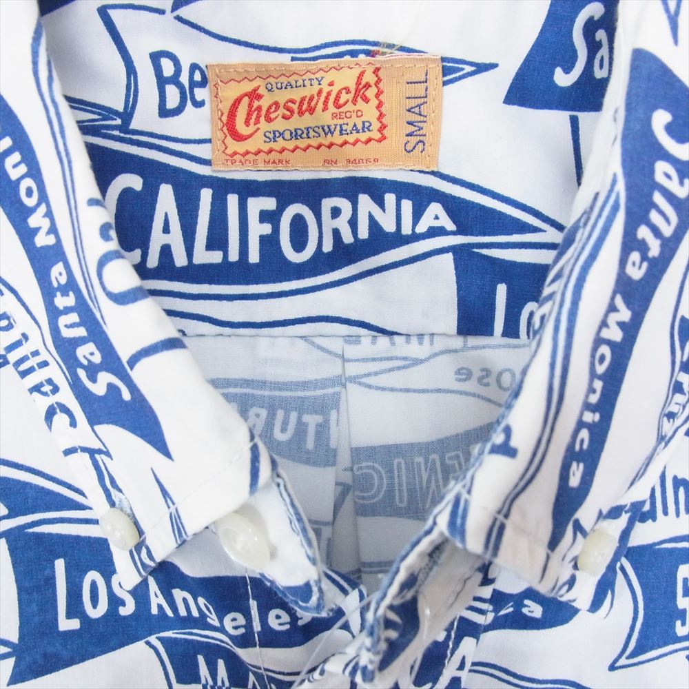 CHESWICK チェスウィック FLAG PRINT B.D.S S SHIRT フラッグペイント ボタンダウン 総柄 半袖 シャツ ブルー系 S【中古】