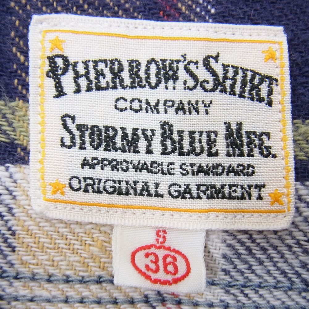 Pherrow's フェローズ チェック ネル 長袖 シャツ ネイビー系 S【中古】