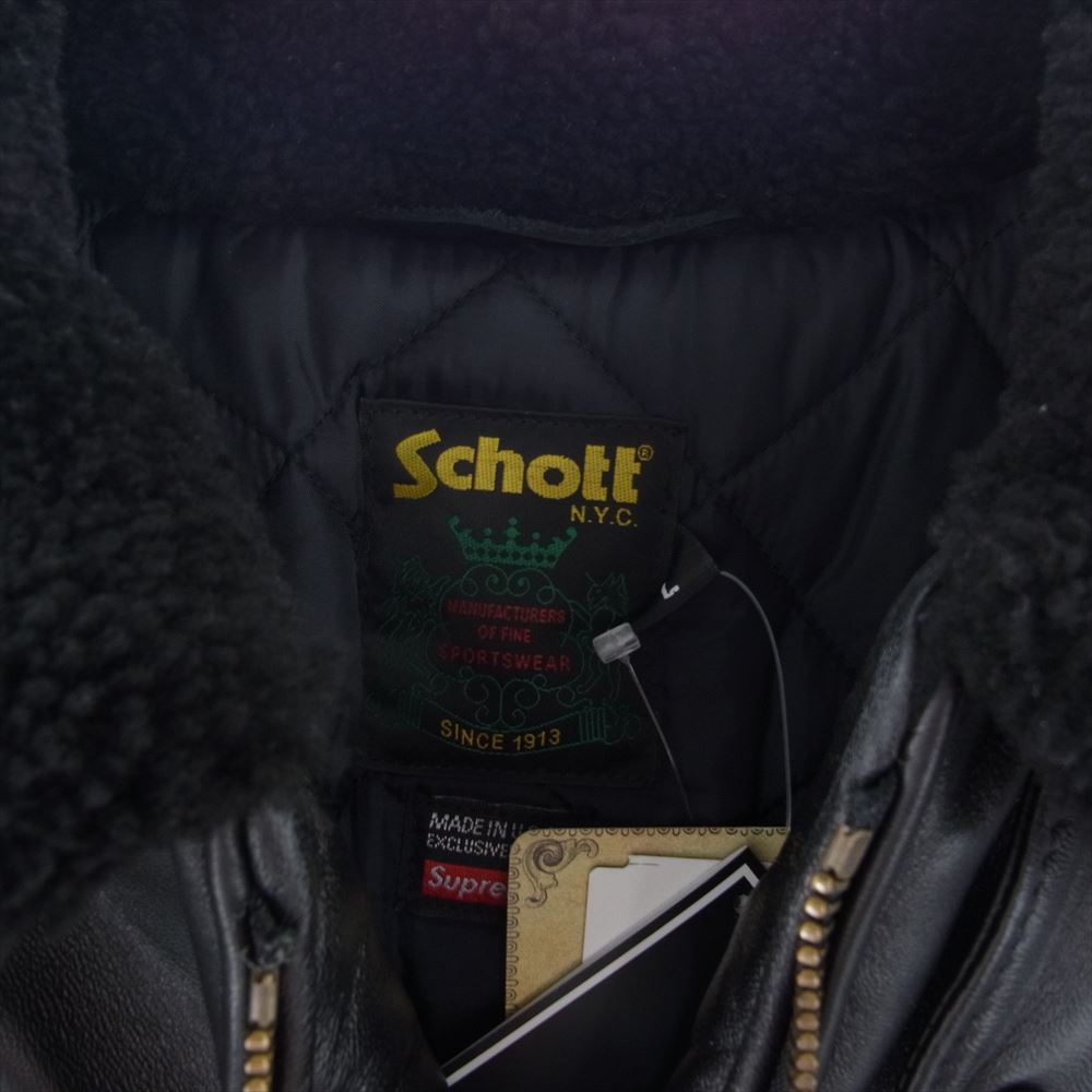 Supreme シュプリーム 21AW Schott Shearling Collar Leather Jacket 中綿 レザー ジャケット ブラック系 L【中古】