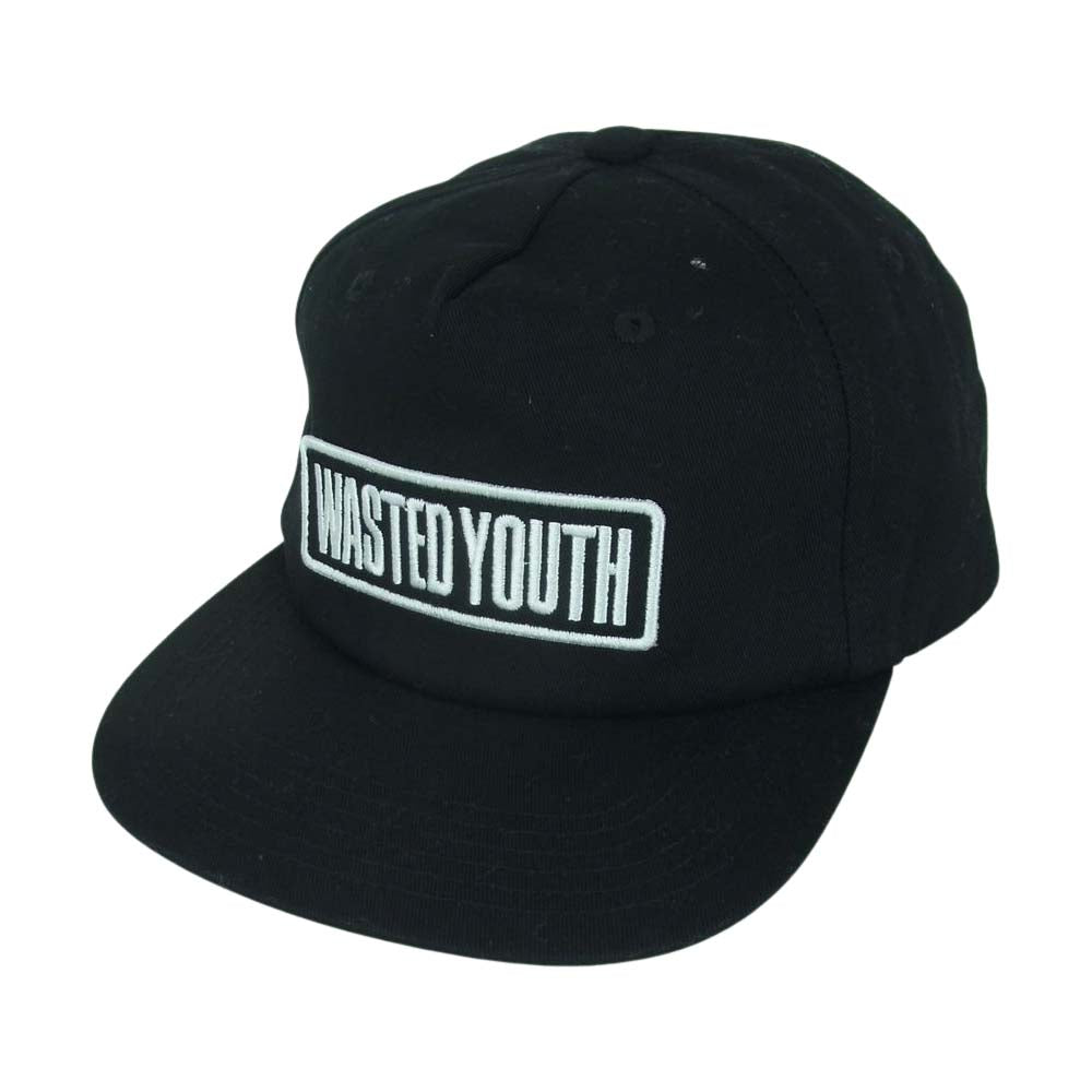 ウェイステッド ユース 5 PANEL SNAPBACK CAP ロゴ キャップ 帽子 コットン 中国製 ブラック系【中古】