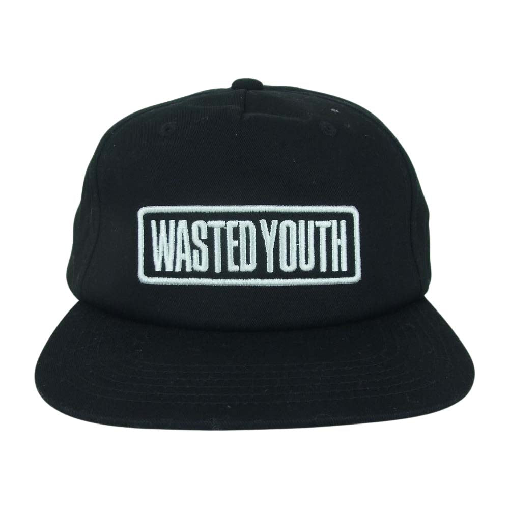 ウェイステッド ユース 5 PANEL SNAPBACK CAP ロゴ キャップ 帽子 コットン 中国製 ブラック系【中古】