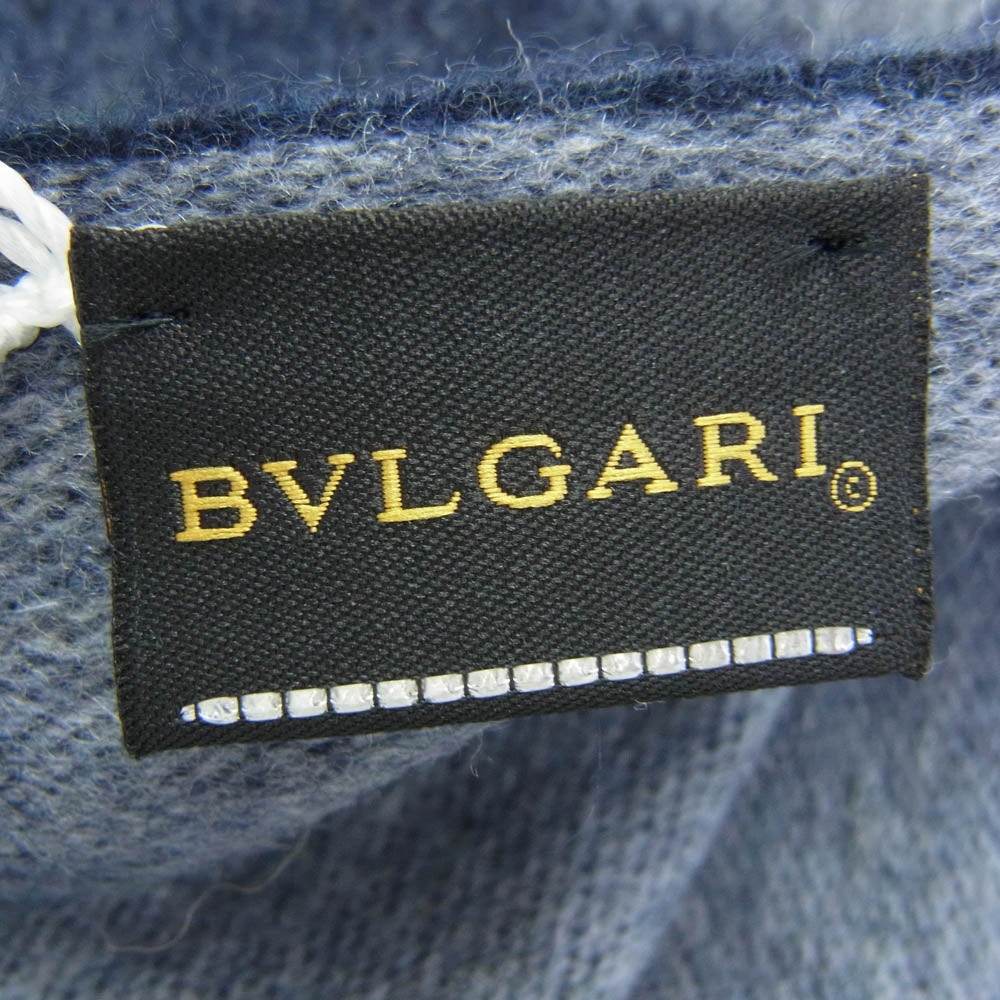 BVLGARI ブルガリ WOOL CASHMERE ウール カシミヤ フリンジ マフラー ストール グレー系 ネイビー系【極上美品】【中古】
