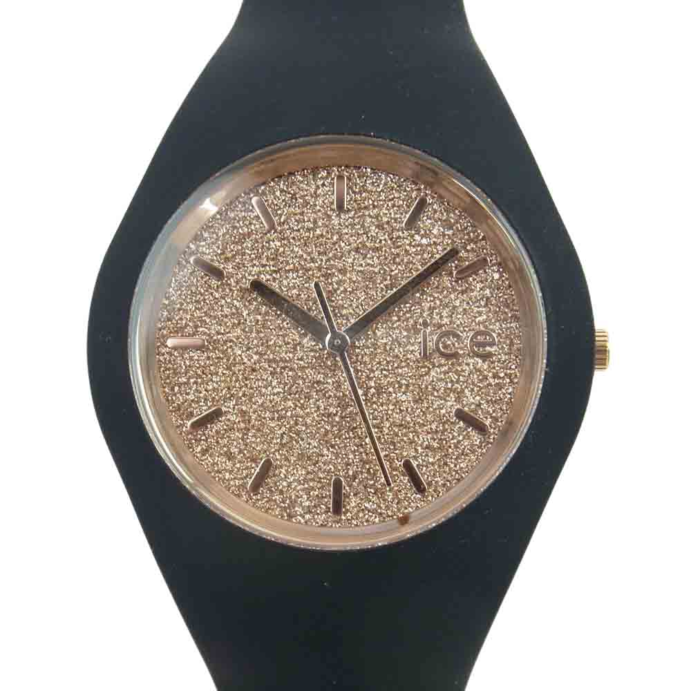 アイスウォッチ 001 353 Ice Glitter アイス グリッター 40mm ローズゴールド ラバーバンド ウォッチ ブラック ブラック系【中古】